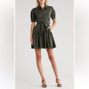 10 Crosby Derek Lam Luma Green Leopard Print Shirt Dress